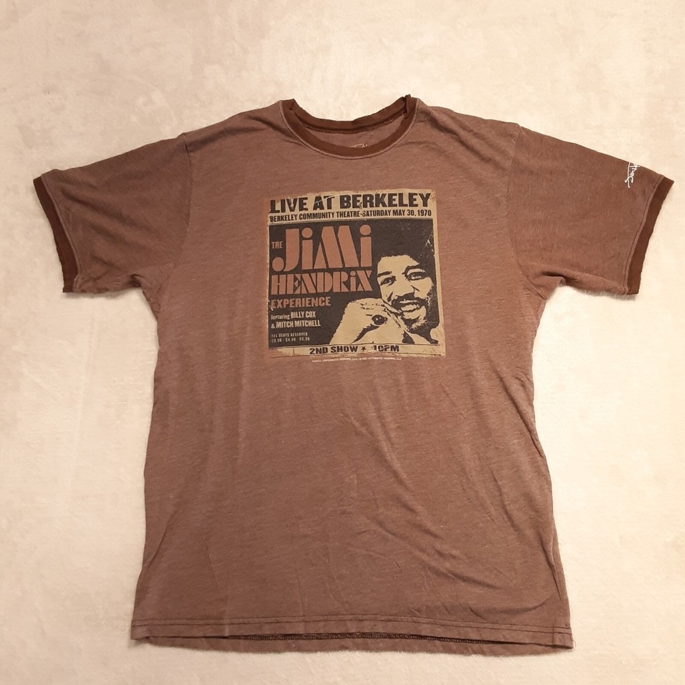 Jimi Hendrix Women's Vintage Graphic T-Shirt XL/Brown/Live At Berkeley 2005